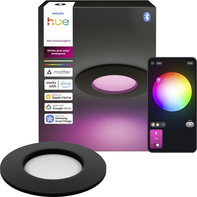 Philips Hue LED-Einbauleuchte Slim White & Color Ambiance Ø 9 cm Schwarz