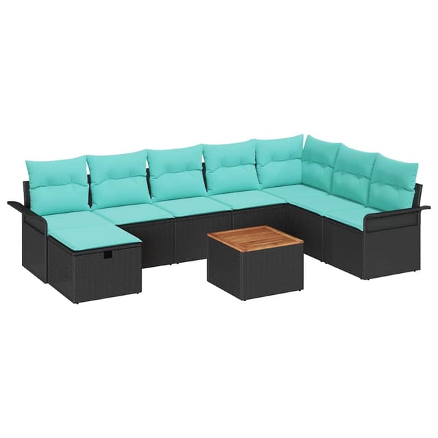 vidaXL Gartensofa-set mit Kissen 9 Stk Schwarz Poly Rattan 3360805