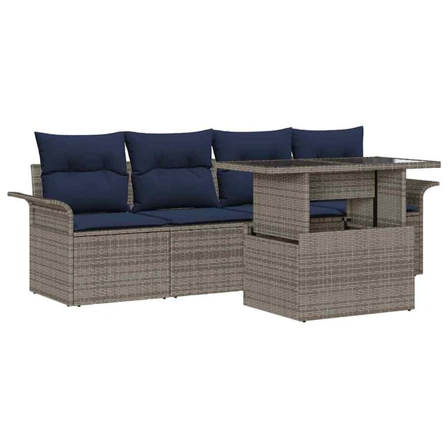 vidaXL Garten-Sofa-Set mit Kissen mit Speicher 5 Stk Grau Poly Rattan 3356928