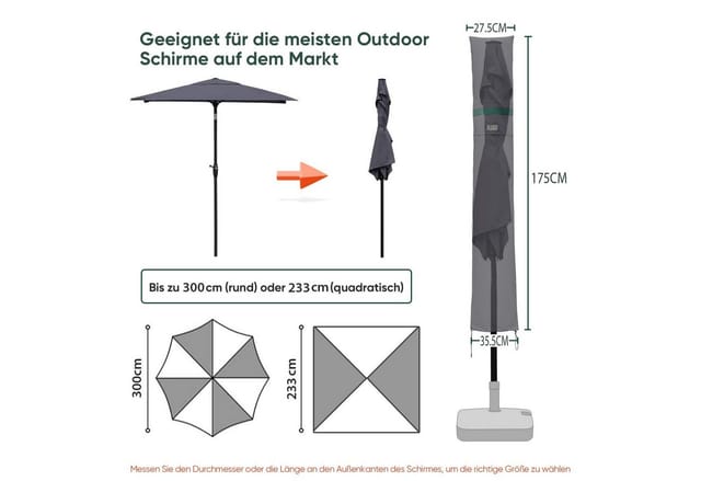 Sekey Sonnenschirm Schutzhulle Polyester 300 cm Balkonschirm