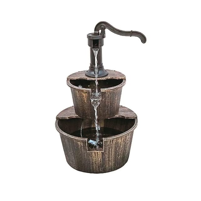 DELUKE Brunnen JOHANN Holzoptik Kunststoff Bronzefarbend 68x41,5x41,5cm Gartendeko Teichdeko