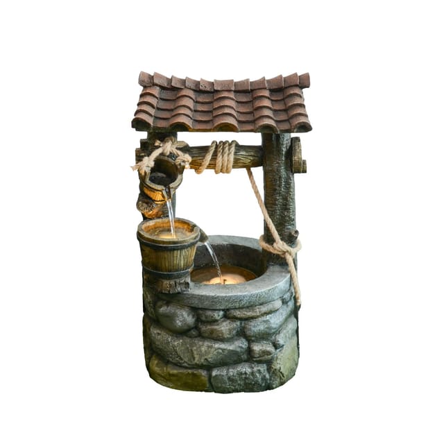 DELUKE Brunnen MILOS Kunststoff Braungrau 68x32x37cm Gartendeko Teichdeko