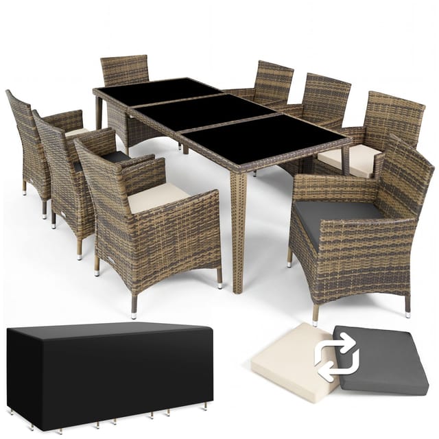Tectake Aluminium Rattan Sitzgruppe Menorca Wetterfest und Uv Beständig 2 Bezugssets 59 x 57 x 86 cm Natur