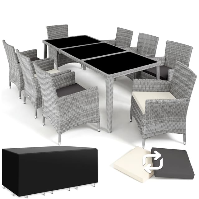 Tectake Aluminium Rattan Sitzgruppe Menorca Wetterfest und Uv Beständig 2 Bezugssets 59 x 57 x 86 cm Hellgrau