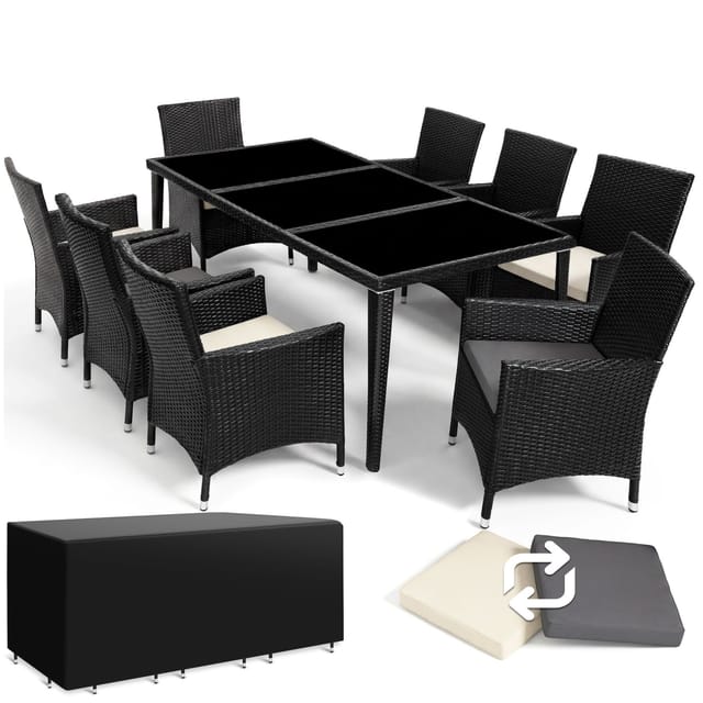 Tectake Aluminium Rattan Sitzgruppe Menorca Wetterfest und Uv Beständig 2 Bezugssets 59 x 57 x 86 cm Schwarz
