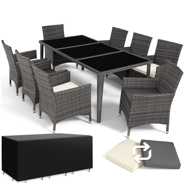 Tectake Aluminium Rattan Sitzgruppe Menorca Wetterfest und Uv Beständig 2 Bezugssets 59 x 57 x 86 cm Grau