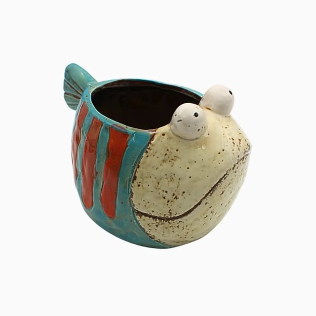 Dekohelden24 Übertopf Pflanztopf Pflanzgefäß Pflanzkübel Blumenkübel Keramikfisch Pflanzkasten aus Keramik als Fisch Maße L/B/H 16 x 11 x 11 cm