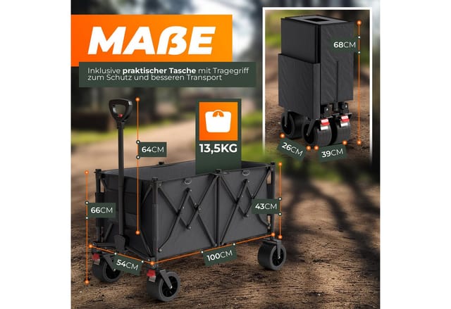 BigDean XXL Bollerwagen Faltbar 260L 150kg Belastbar Robuster Bollerwagen für Jedes Gelände