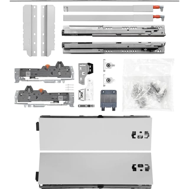 vasalat Set Blum Tandem Schubladenschienen Höhe 115 mit Reling 227 mm 20 kg NL 270 mm Grau KB 1.400 mm