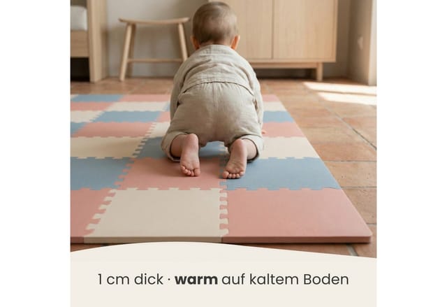 LittleTom Spiel- & Krabbelmatte Puzzlematte 27-teilig 30 x 30 cm Terracotta Grau-Blau Beige