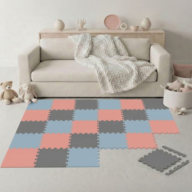 LittleTom Spiel- & Krabbelmatte Puzzlematte 27-teilig 30 x 30 cm Terracotta Grau-Blau