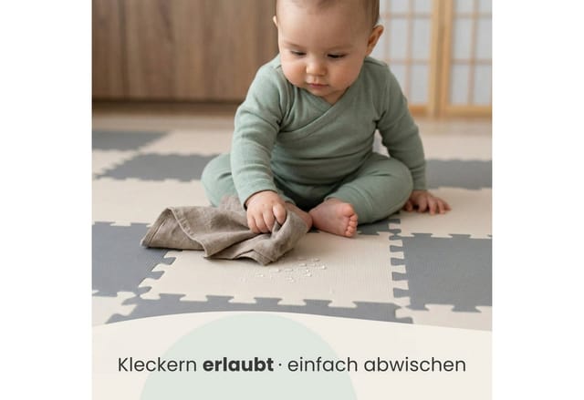 LittleTom Spiel- & Krabbelmatte Puzzlematte 18-teilig 30 x 30 cm Grau Beige