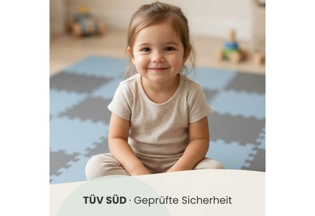 LittleTom Spiel- & Krabbelmatte Puzzlematte 18-teilig 30 x 30 cm Grau-Blau