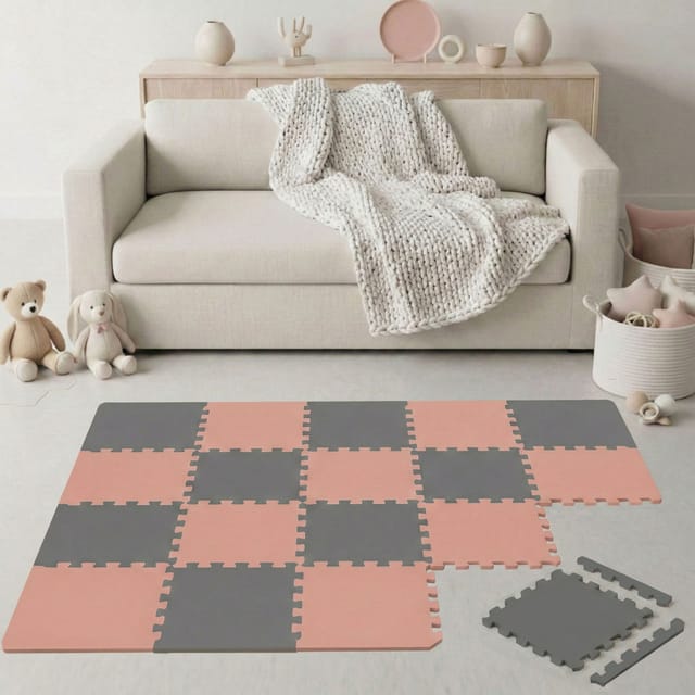 LittleTom Spiel- & Krabbelmatte Puzzlematte 18-teilig 30 x 30 cm Terracotta Grau