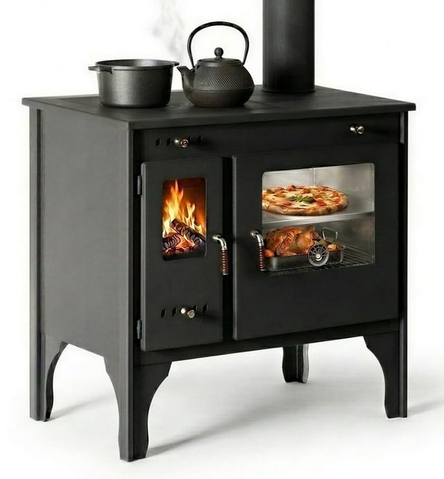 Prometey LTD Holzherd R ECO INOX Mit Edelstahlbackofen und Rechte Version