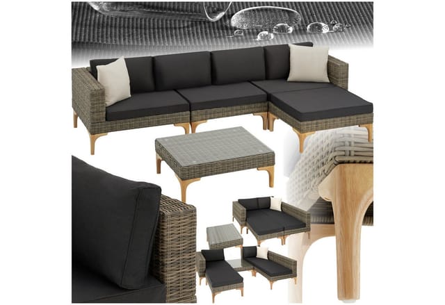 Tectake Rattan Lounge Konstanza Mit Aluminiumgestell Hochwertiges Geflecht 259 x 187 x 62 cm Natur