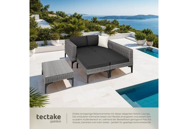 Tectake Rattan Lounge Konstanza Mit Aluminiumgestell Hochwertiges Geflecht 259 x 187 x 62 cm Grau