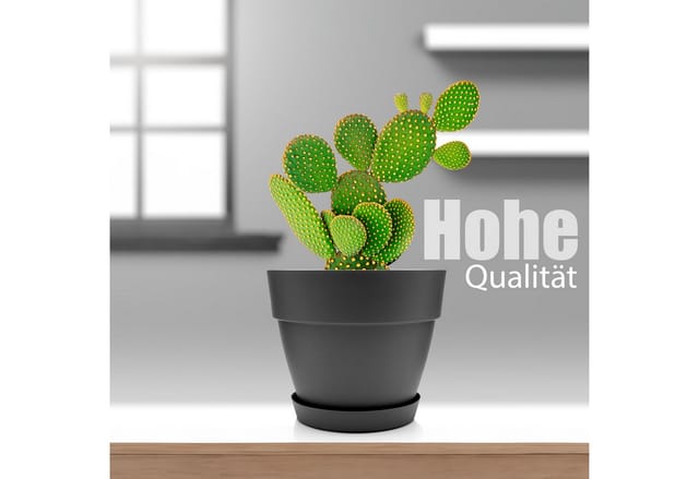 BigDean 3 Stück Blumentopf mit Untersetzer Rund 47 cm in Anthrazit Übertopf Innen Außen Geeignet