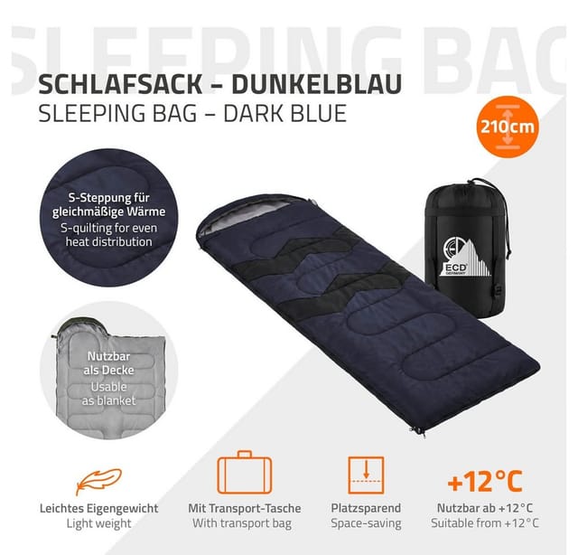 ECD Germany Schlafsack Outdoor für Camping Dunkelblau 210 x 72 cm
