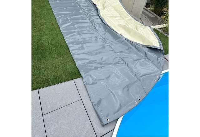 CF Luftkissen Poolabdeckung Aeroshield Aufblasbare Abdeckplane Oval Achtform 490 x 300 cm 580 g/m² Grau mit Ösen und Spannseil