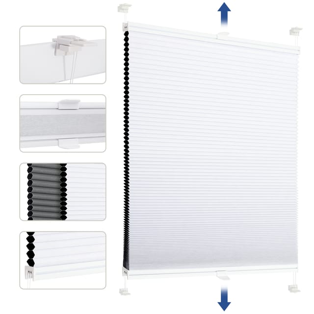 Sekey Wabenplissee Plissee Ohne Bohren 100% Verdunkelnd Weiß&Grau 55x120cm