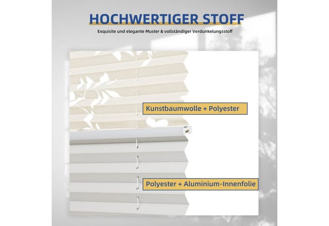 Sekey Doppelplissee Day&Night Verdunkelung Ohne Bohren Verspannt Lichtschutz Muster & Beige 40x130cm