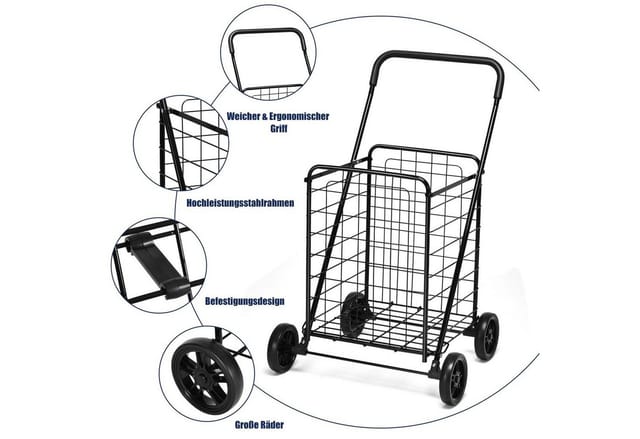Costway 83L Klappbarer Einkaufstrolley Belastbar Bis 45 kg Schwarz