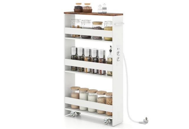 Costway Nischenwagen 13 cm Breit 4 Etagen Küchenwagen Weiß + Braun