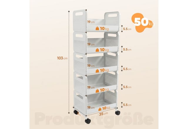 Sekey Servierwagen 25 cm Schmal Küchenwagen mit Rollen Metall 5 Ebenen