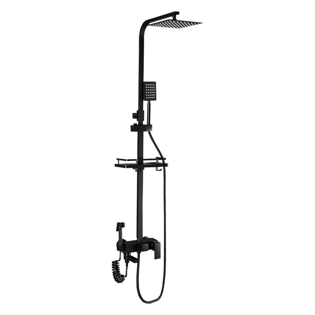 PXloue Thermostat Duschset 4 in 1-Mit Thermostat Piano Regendusche Handbrause-Höhenverstellbare Duschsäule 90–140 cm