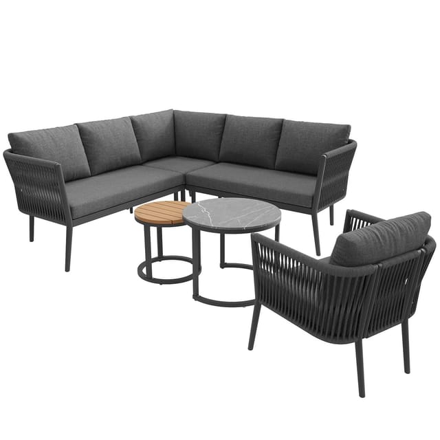 okwish Gartenlounge-Set für 5-6 Personen Outdoor Sofa Set mit Wasserfester Sitzbank Grau