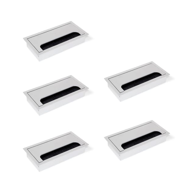 Emuca Satz von 5 Kabeldurchführungen für Quadrum Tisch Rechteckig 159 x 80 mm Unterputzmontage Aluminium Matt Eloxiert