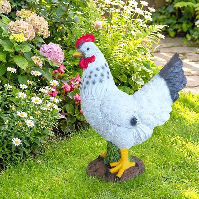 Relaxdays Gartenfigur Huhn Polyresin Bunt UV-Beständig 37 cm x 32 cm x 16 cm