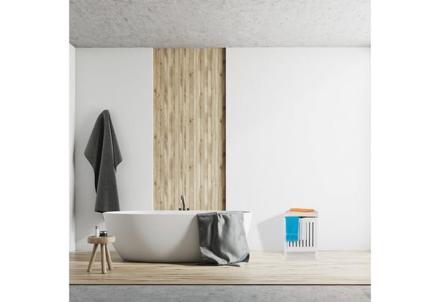 Relaxdays Wäschekorb mit Sitz Kiefernholz Weiß Mit Stauraum Gepolstert 55 cm x 41 cm x 41 cm