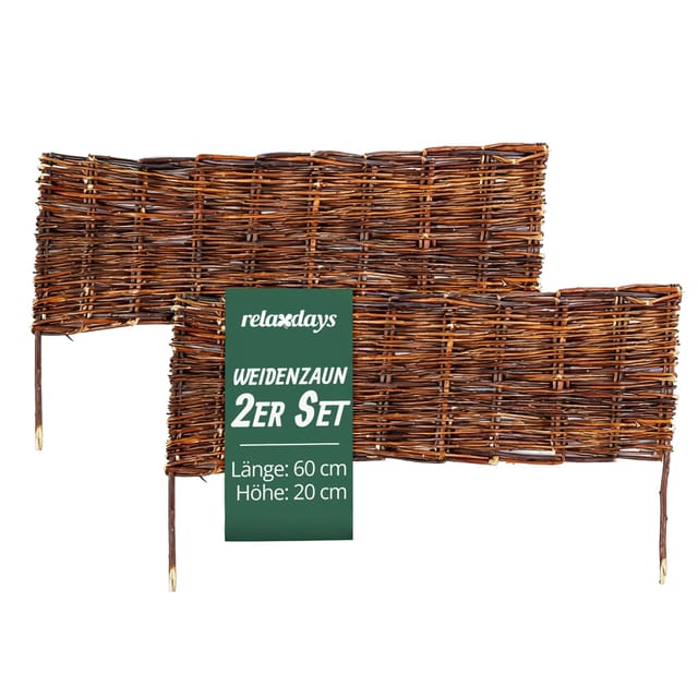Relaxdays Beeteinfassung 2er Set Weide Braun Steckbar 20 cm x 60 cm