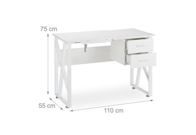 Relaxdays Schreibtisch Spanplatte Weiß Neigbar 75 cm x 110 cm x 55 cm