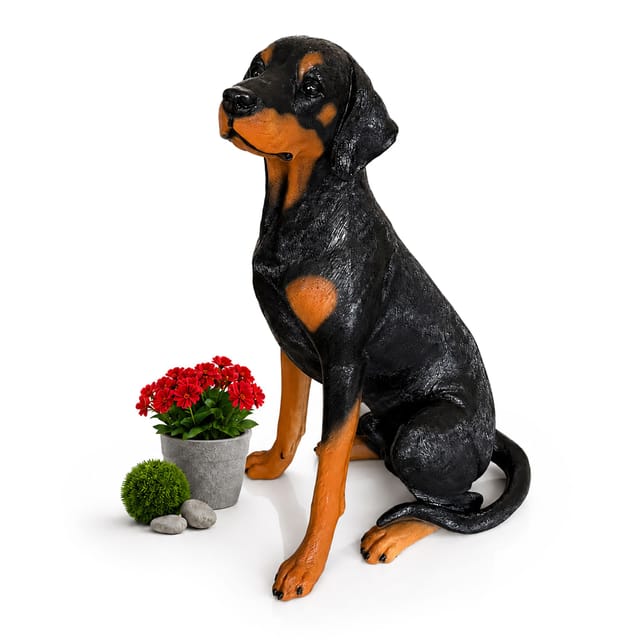 Relaxdays Gartenfigur Hund Polyresin Fiberglas Naturfarben Dobermann Wetterbeständig Frostfest 83 cm x 39 cm x 52 cm