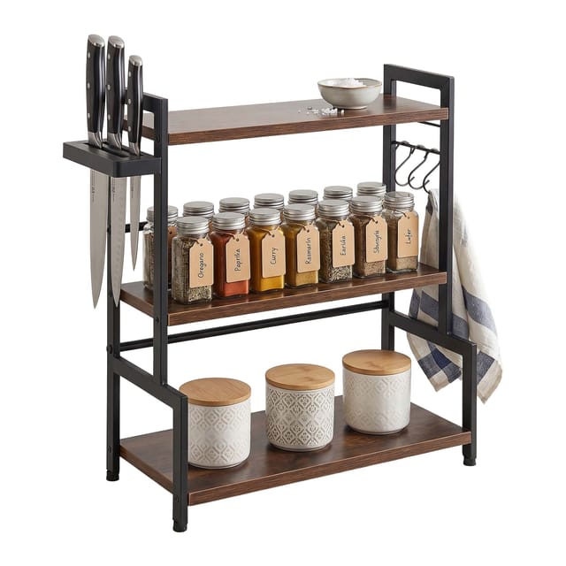 Relaxdays Küchenregal MDF Eisen Dunkelbraun Schwarz Stehend mit 3 Ebenen 51 cm x 43 cm x 20 cm