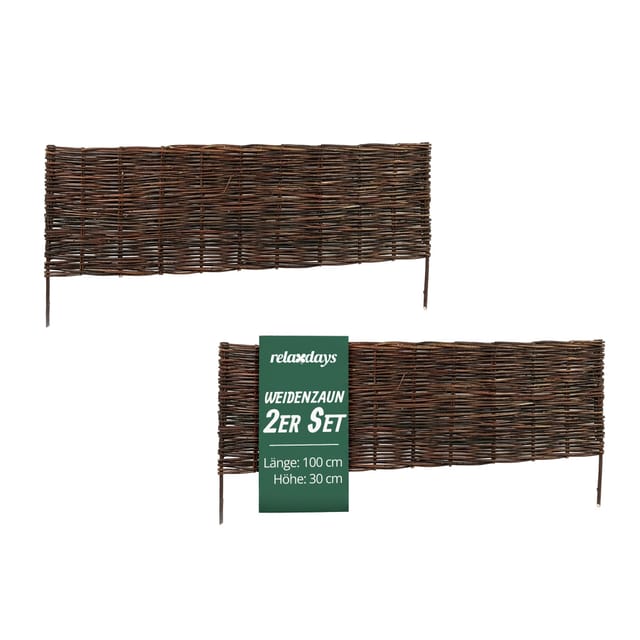 Relaxdays Beeteinfassung 2er Set Weide Braun Steckbar 30 cm x 100 cm