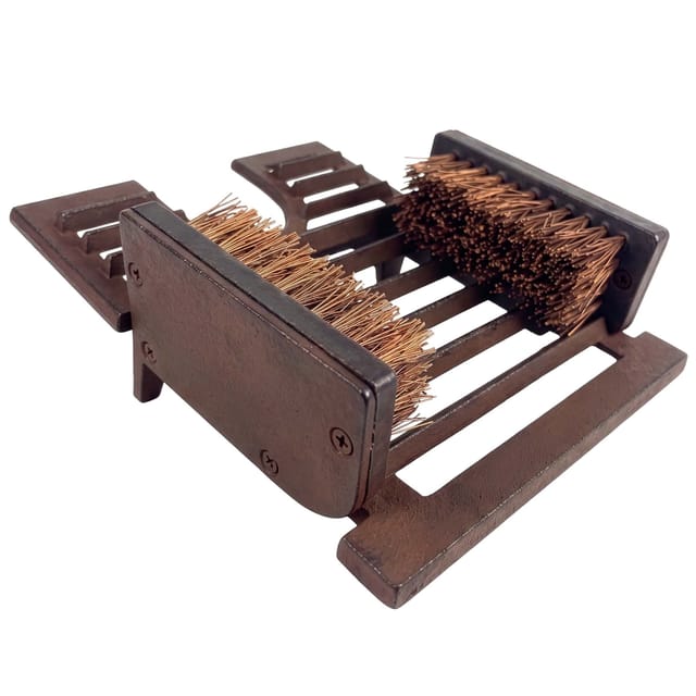 Relaxdays Schuhabstreifer Gusseisen Braun Schwer mit Bürsten mit Schuhauszieher 10,5 cm x 21,5 cm x 26,5 cm 2,4 kg