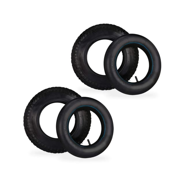 Relaxdays 2er Schubkarrenrad Set Gummi Schwarz mit Schlauch 38,5 cm x 7,5 cm