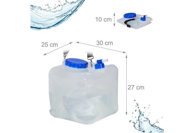 Relaxdays Faltkanister Kunststoff Transparent Blau 2er Set Faltbar BPA-frei mit Zapfhahn 15, 27 cm x 25 cm x 30 cm 0,4 kg