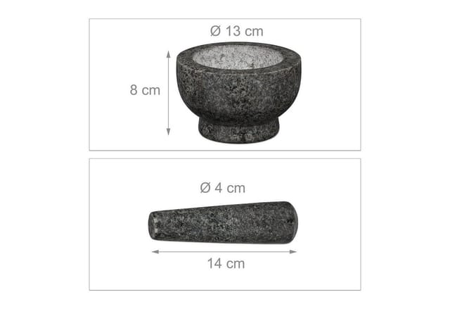 Relaxdays Mörser mit Stößel Granit Grau Standfest 13 cm x 8 cm 1,5 kg