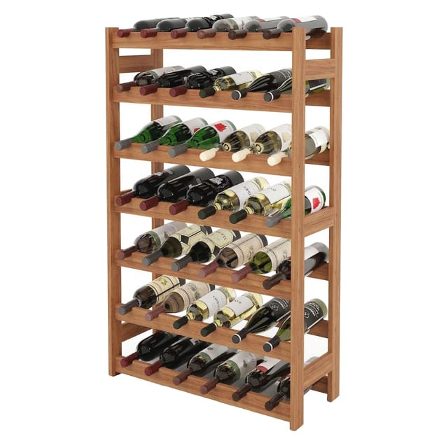 Relaxdays Weinregal Walnussholz Natur für 42 Flaschen 166 cm x 72,5 cm x 25 cm