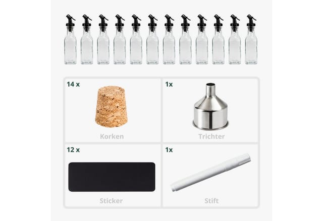 Relaxdays Ölflaschen 12er Set Glas Transparent Schwarz Mit Ausgießer 20 cm x 5 cm x 5 cm 150 ml
