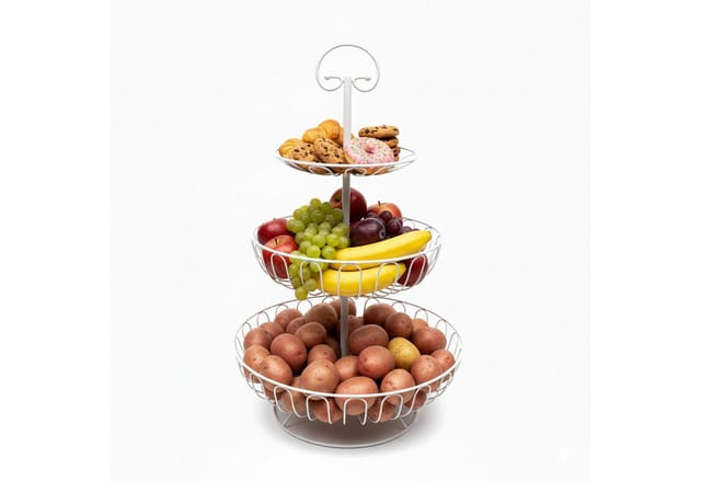 Relaxdays Obst Etagere Eisen Weiß 3 Etagen 47 cm x 30 cm 0,8 kg