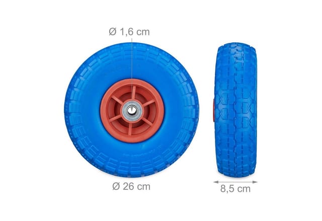 Relaxdays Sackkarrenrad 2er Set PU Blau Rot Pannensicher 26 cm x 8,5 cm 850 g