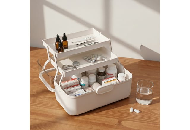 Relaxdays Medizinbox Kunststoff Weiß Aufklappbar Transparent 17 cm x 28,5 cm x 15,5 cm 0,6 kg