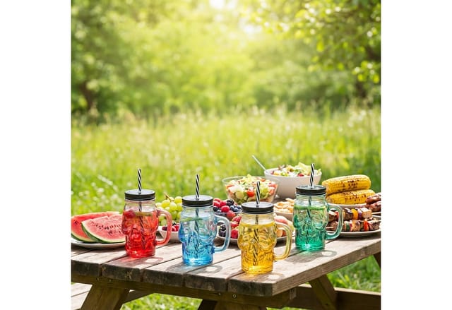Relaxdays Trinkgläser Glas Mehrfarbig mit Deckel 4er Set Spülmaschinengeeignet 14,5 x 12 x 9 cm