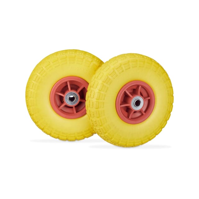 Relaxdays Sackkarrenrad 2er Set PU Gelb Rot Pannensicher 26 cm x 8,5 cm 850 g